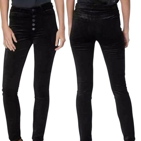 Paige Hoxton Ankle Peg Velvet Pants in Black Overdye with exposed buttons - Picture 2 of 8